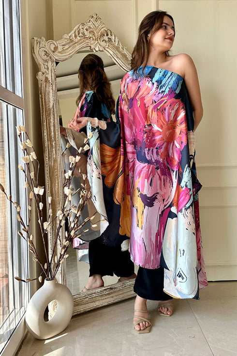 Black Satin Print Fusion Set